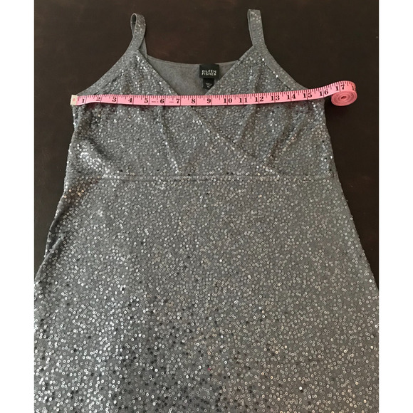 Eileen Fisher Women’s Sequin Surplice Wrap Gray Dress Silk/Cotton - EXSM - Picture 5 of 10